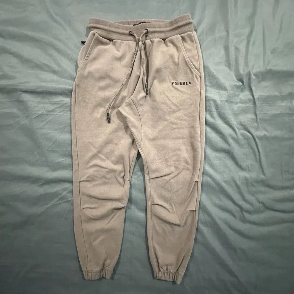 YoungLA 210 Kickback Joggers Tapered Sweatpants Gym Mens Large Brown Drawstring